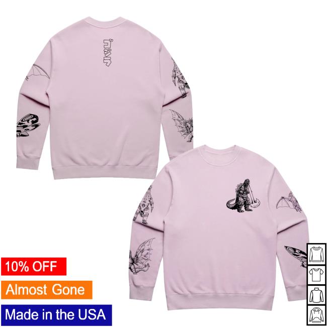 Godzilla Merch Store Godzilla Kaiju Print Sweatshirt Light Pink Godzilla Merch Store Godzilla Kaiju Print Sweatshirt Light Pink