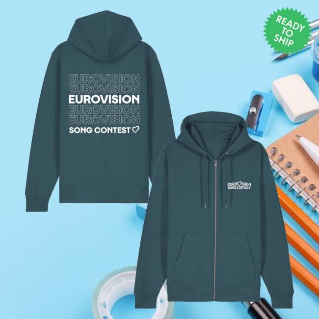 Eurovision Merch Store Repeat Logo Zip Thru Hoodie Green Eurovision Merch Store Repeat Logo Zip Thru Hoodie Green