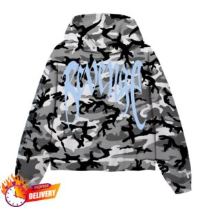Revenge Merch Store X Kill Cropped Hoodie Snow Camo Baby Blue