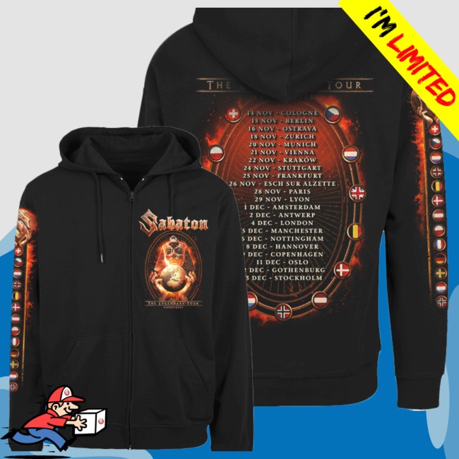 Sabaton Store Merch Flags Of Europe 2025 Tour Zip Hoodie Sabaton Store Merch Flags Of Europe 2025 Tour Zip Hoodie