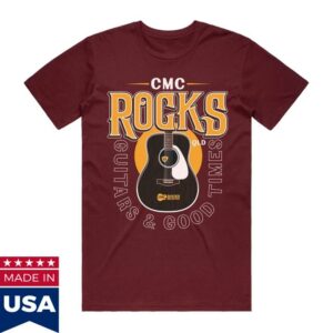 Cmc Rocks Merch Store Guitar Silhouette Unisex Burgundy Tshirt