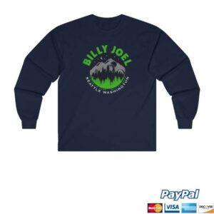 Billy Joel Shop Merch Store New Special Edition Seattle, Wa Skyline 5-24-24 Event Navy Long Sleeve Tee