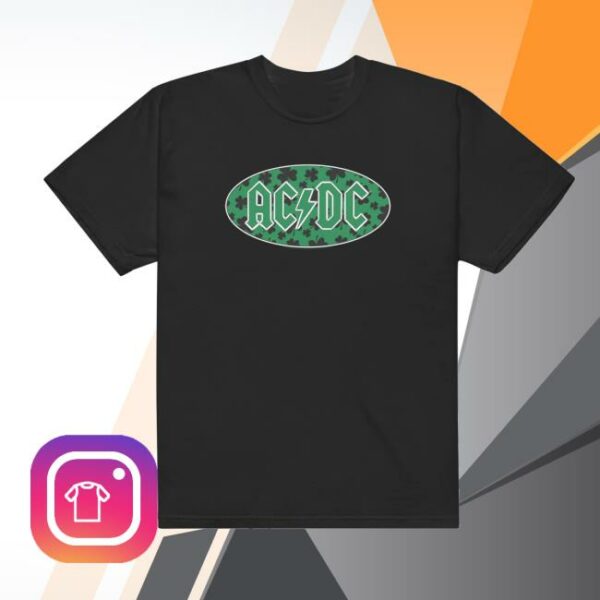 Acdc Store Merch Shop Ac Dc Shamrock Green Logo With Black T-Shirt ...