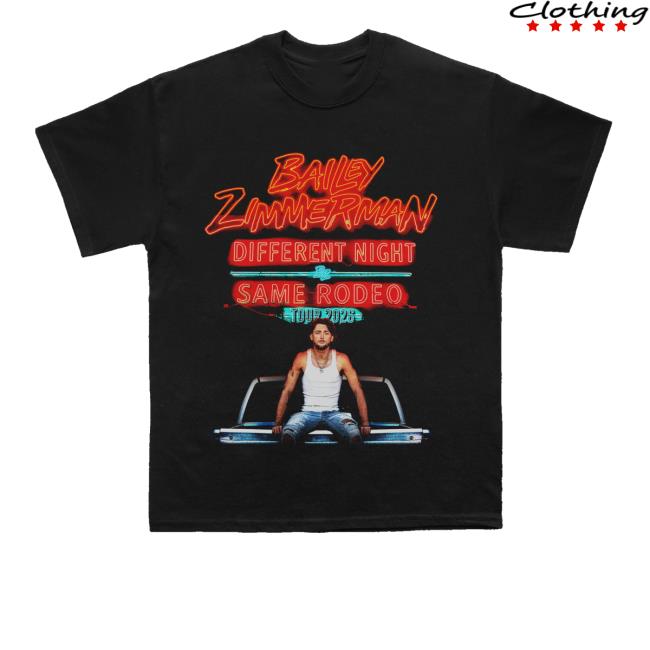 Bailey Zimmerman Merch Store Shop Different Night Same Rodeo 2026 Tour Black Tee Bailey Zimmerman Merch Store Shop Different Night Same Rodeo 2026 Tour Black Tee