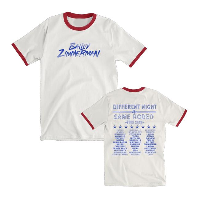Bailey Zimmerman Merch Store Shop Bz Dnsr 2026 Tour Vintage White Red Ringer Tee