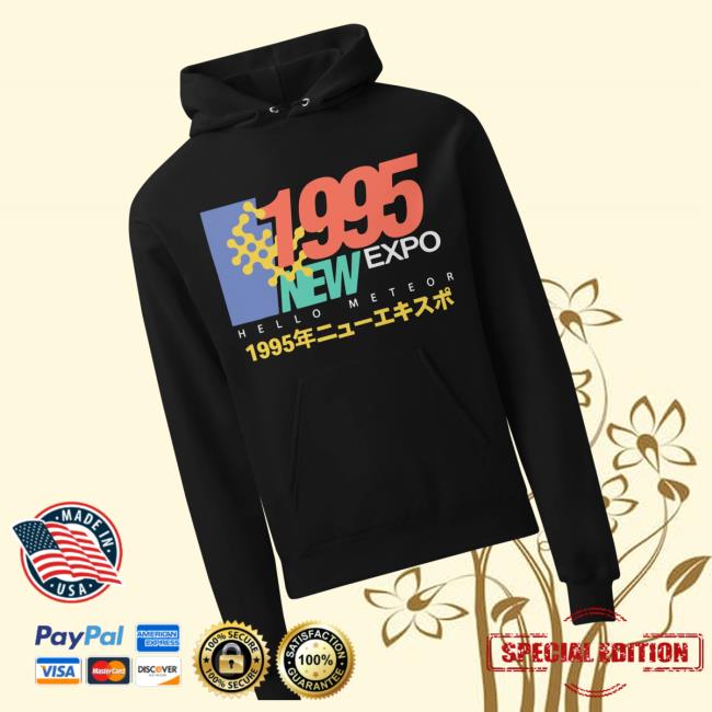 Hello Meteor Merch Store Expo 1995 Promotional Hooded Sweatshirt Hello Meteor Merch Store Expo 1995 Promotional Hooded Sweatshirt