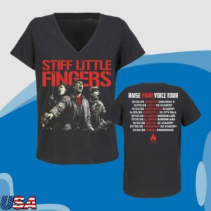 Stiff Little Fingers Store Merch Raise Your Voice Ladies V Neck Black T-Shirt