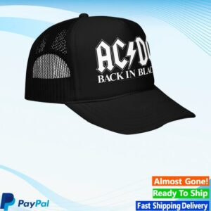Acdc Store Shop Back In Black White Logo Trucker Hat