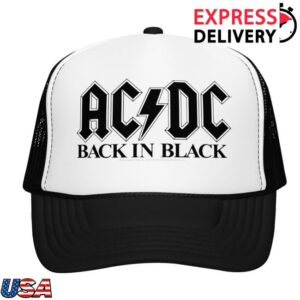 Acdc Merch Store Back In Black Logo Trucker Hat