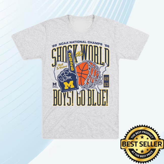 Homefield Apparel Merch Store Michigan Basketball Shock The World Boys Two-Time National Champs Tee 2 Homefield Apparel Merch Store Michigan Basketball Shock The World Boys Two-Time National Champs Tee