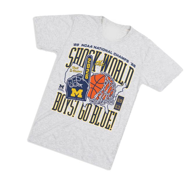 Homefield Apparel Merch Store Michigan Basketball Shock The World Boys Two-Time National Champs Tee 3 Homefield Apparel Merch Store Michigan Basketball Shock The World Boys Two-Time National Champs Tee