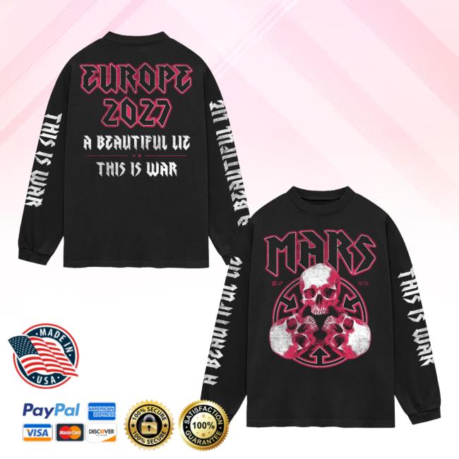 Thirty Seconds To Mars Merch Store European Tour 2027 Red Skulls Long Sleeve Tee 2 Thirty Seconds To Mars Merch Store European Tour 2027 Red Skulls Long Sleeve Tee
