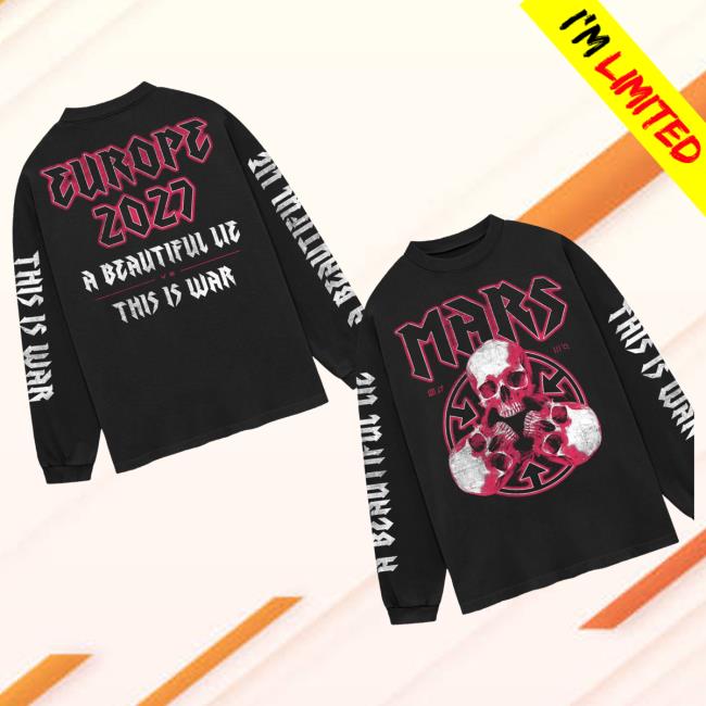 Thirty Seconds To Mars Merch Store European Tour 2027 Red Skulls Long Sleeve Tee 3 Thirty Seconds To Mars Merch Store European Tour 2027 Red Skulls Long Sleeve Tee