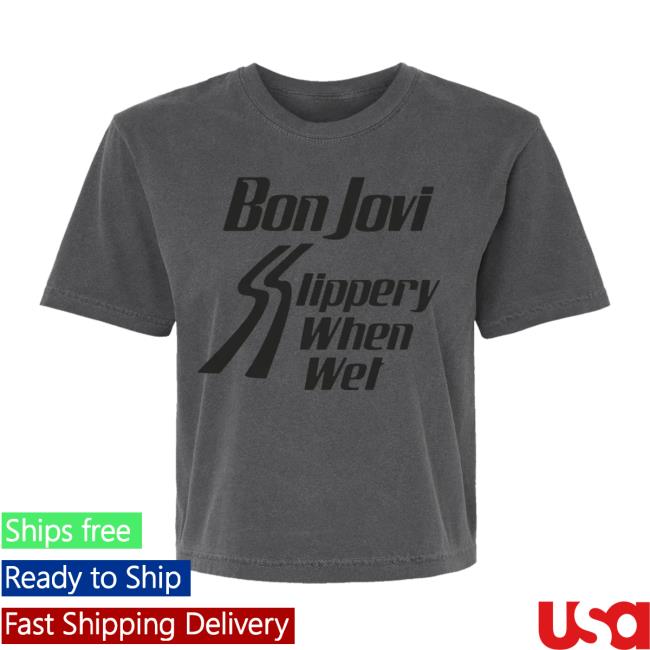 Bon Jovi Store Merch Slippery When Wet Charcoal Women's T-Shirt 2 Bon Jovi Store Merch Slippery When Wet Charcoal Women's T-Shirt