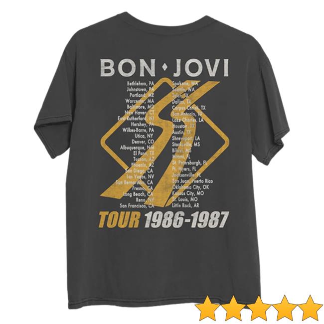 Bon Jovi Store Merch Slippery When Wet Tour '86-'87 Pepper T-Shirt 4 Bon Jovi Store Merch Slippery When Wet Tour '86-'87 Pepper T-Shirt